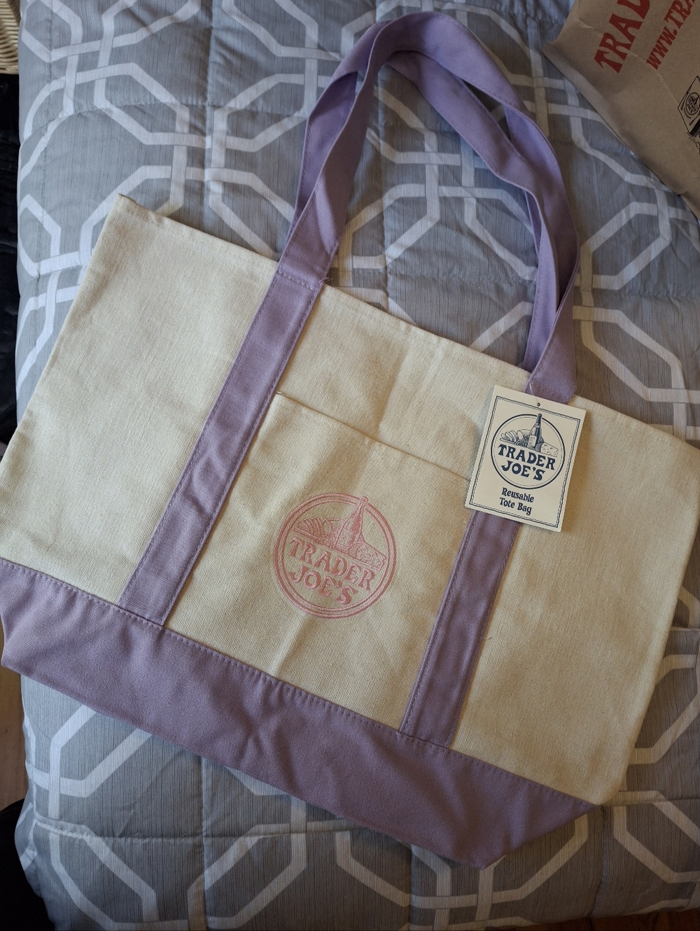 Trader Joes's Large Lavender Canvas Tote Bag